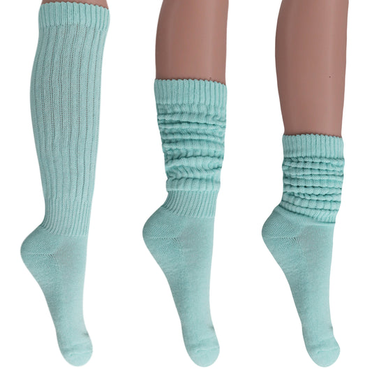 Mint Green Slouch Socks for Women Premium Cotton Knee High Boot Socks