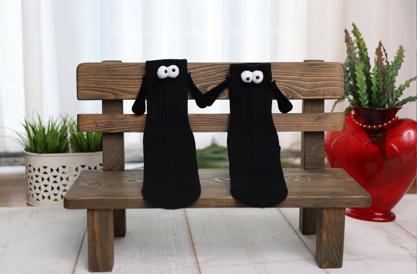 Black Magnetic Socks That Hold Hands Novelty Couple Socks