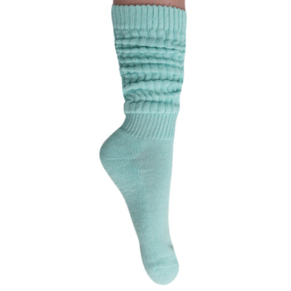 Mint Green Slouch Socks for Women Premium Cotton Knee High Boot Socks