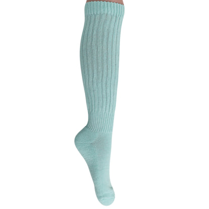 Mint Green Slouch Socks for Women Premium Cotton Knee High Boot Socks